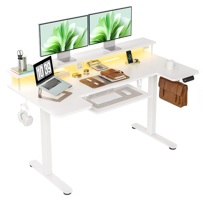 55" U-Shaped Electric Standing Desk with Drawers & Keyboard Tray